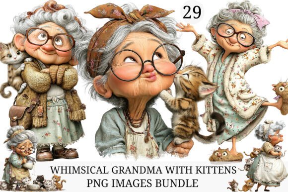 Download Whimsical Grandma with Kittens Clipart - Premium Resources