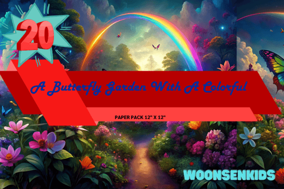 Download Butterfly Garden with a Colorful Rainbow Overhead Watercolor - Overhead Collection